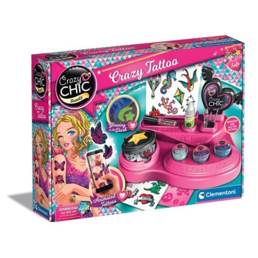 Kit de tatouage Clementoni Crazy Chic avec peinture phosphorescente