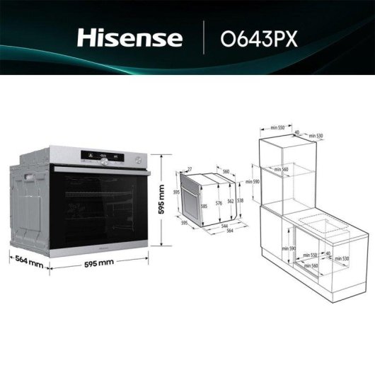 Horno multifunción Hisense O643PX 77L 59,5cm pirolítico A+ vapor acero inoxidable