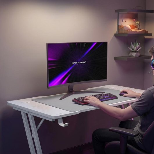 Mesa gaming Mars Gaming MGD-A120 120 cm fibra de carbono blanca y alfombrilla XXL