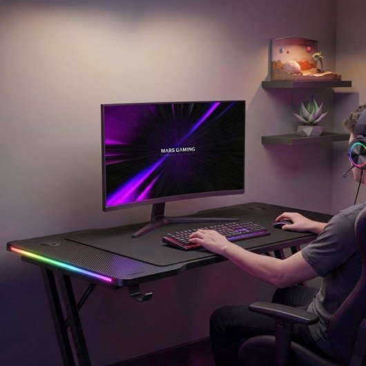 Mesa Gaming Mars Gaming 120 cm fibra de carbono RGB y alfombrilla XXL