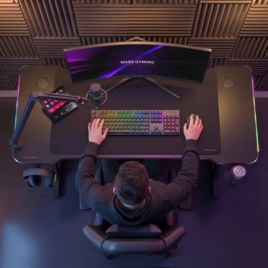 Mesa Gaming Mars Gaming 120 cm fibra de carbono RGB y alfombrilla XXL