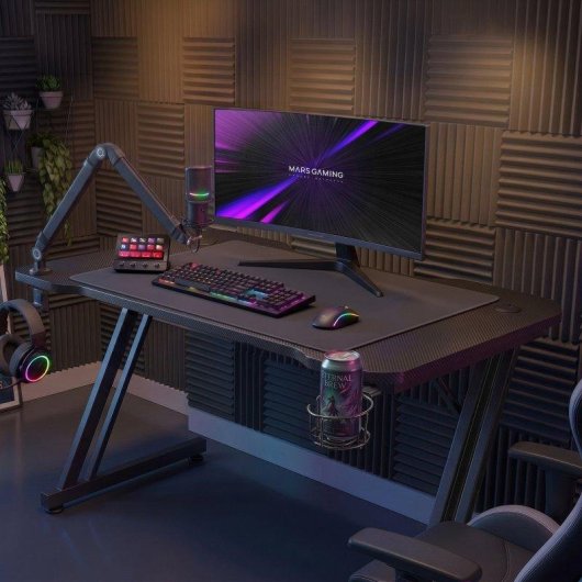 Mesa Gaming Mars Gaming 120 cm fibra de carbono y alfombrilla XXL