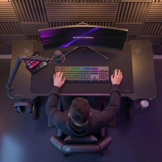 Mesa Gaming Mars Gaming 120 cm fibra de carbono y alfombrilla XXL