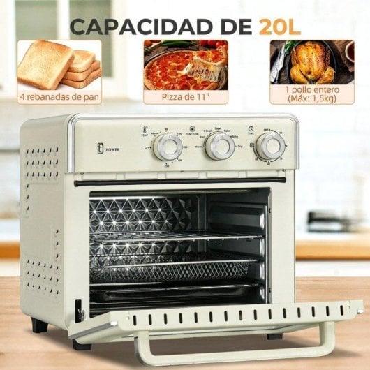 Mini Forno Homcom 20 L 1400 W Convecção AirFry Creme
