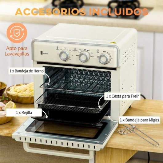 Mini Forno Homcom 20 L 1400 W Convecção AirFry Creme