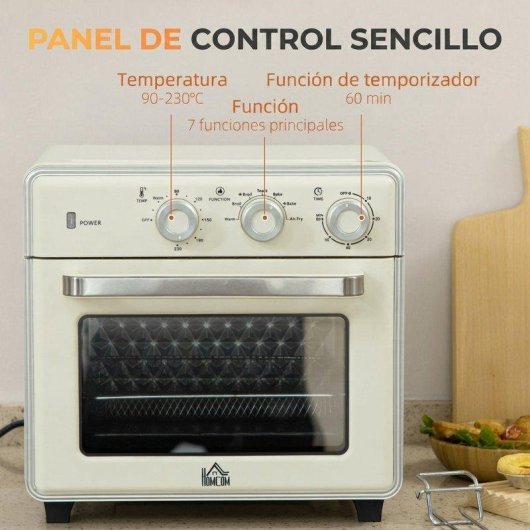 Mini Forno Homcom 20 L 1400 W Convecção AirFry Creme