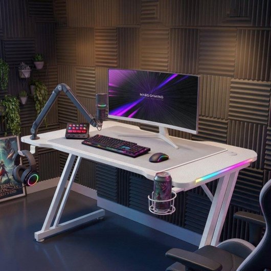 Mesa gaming Mars Gaming 120 cm RGB con fibra de carbono y alfombrilla XXL estructura de acero
