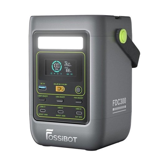 Estación de energía FOSSiBOT FDC300 288 Wh 4 puertos USB LiFePO4 + panel solar 100 W