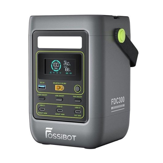 Estación de energía FOSSiBOT FDC300 288 Wh 4 puertos USB LiFePO4 + panel solar 100 W