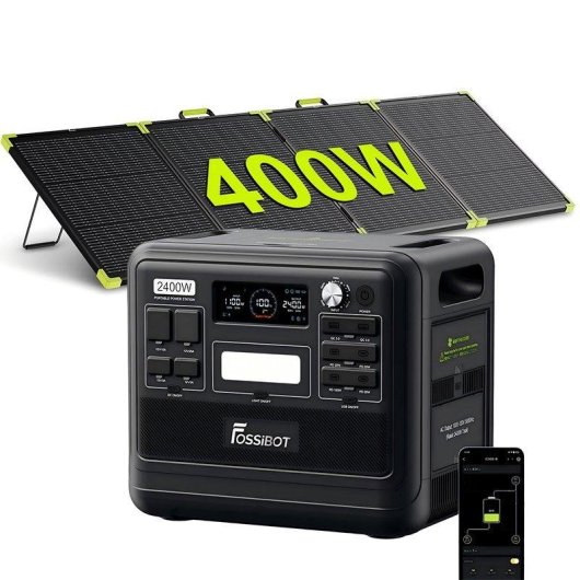 Estación de energía FOSSiBOT F2400 2048 Wh LiFePO4 13 puertos + panel solar 400 W recarga rápida