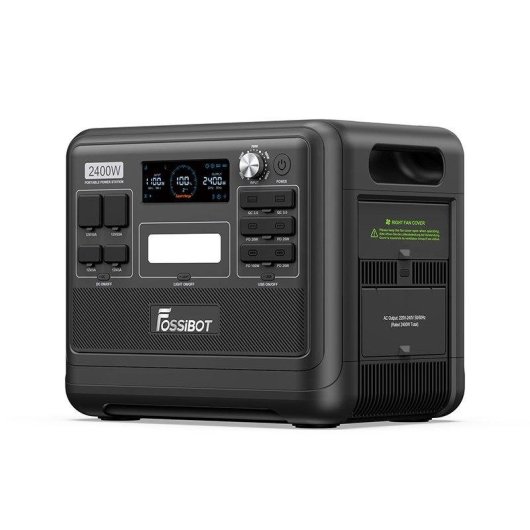 Estación de energía Fossibot F2400 2048 Wh, 3 AC, 6 USB, 4 DC, LiFePO4 + 2 paneles solares