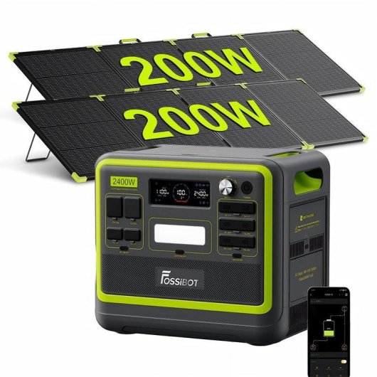 Estación de energía Fossibot F2400 2048 Wh 3 AC 6 USB LiFePO4 + 2 paneles solares