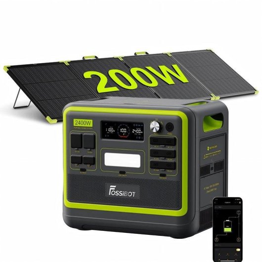 Fossibot F2400 powerstation 2048Wh 2400W 3 AC LiFePO4 + 200W-zonnepaneel