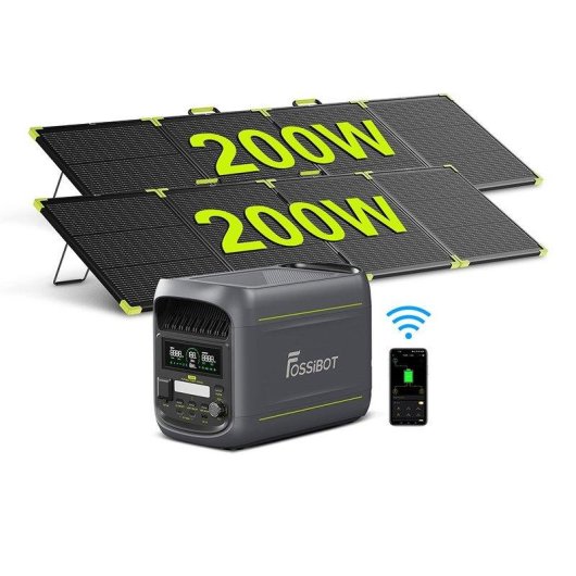 Fossibot F1800 powerstation 1024Wh 2 AC LiFePO4 + 2 zonnepanelen 200W