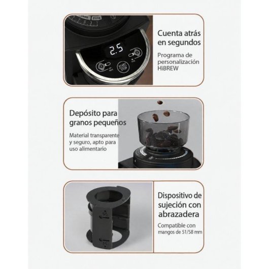 Macina caffè HiBREW G3A 220W Coniche 40 mm Acciaio Inox Nero