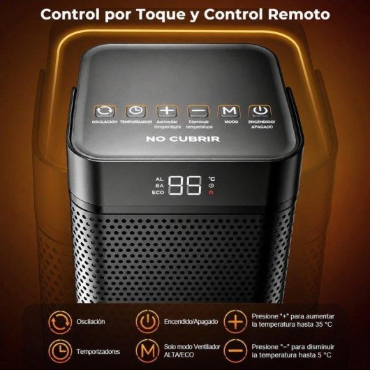Convector eléctrico Teendow 2000 W Mando, ECO y oscilación 90°