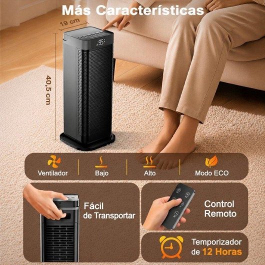 Convector eléctrico Teendow 2000 W Mando, ECO y oscilación 90°