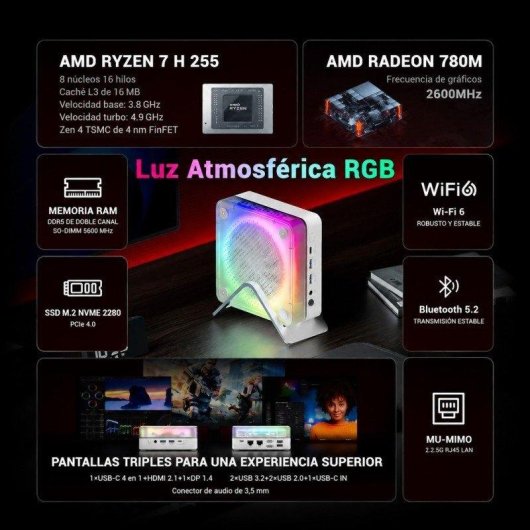 Mini PC FIREBAT MN56 AMD Ryzen 7 H255/16GB DDR5/512GB SSD/Radeon 780M Windows 11