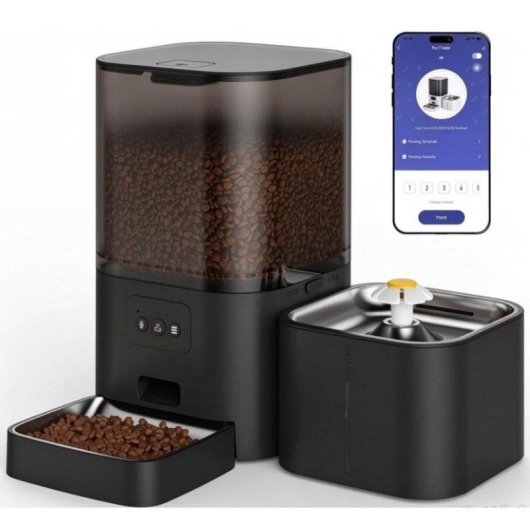Dispensador Automático Welltin Comida y Agua 6L Fuente 2,5L WiFi Negro