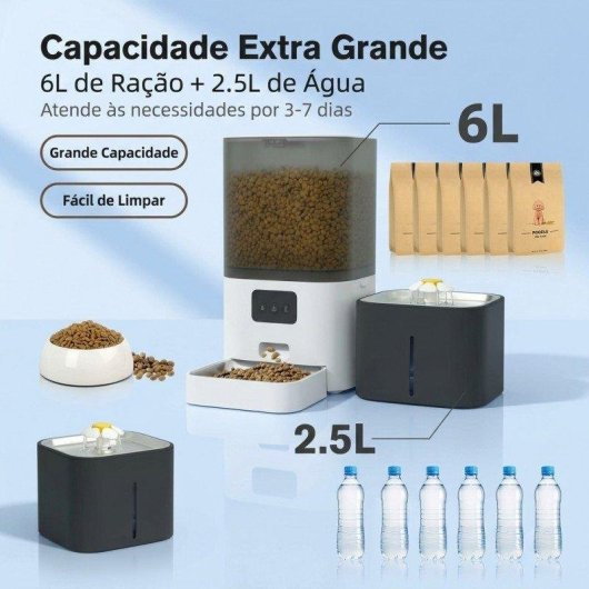 Dispenser Automatico Cibo e Acqua 2 in 1 Welltin 6L 2,5L Bianco