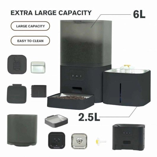 Dispenser Automatico Cibo e Acqua 2 in 1 Welltin 6L 2,5L Bianco