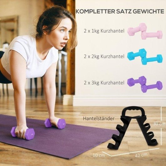 Pesi Welltin 1-3 kg con supporto esagonale 6 pezzi