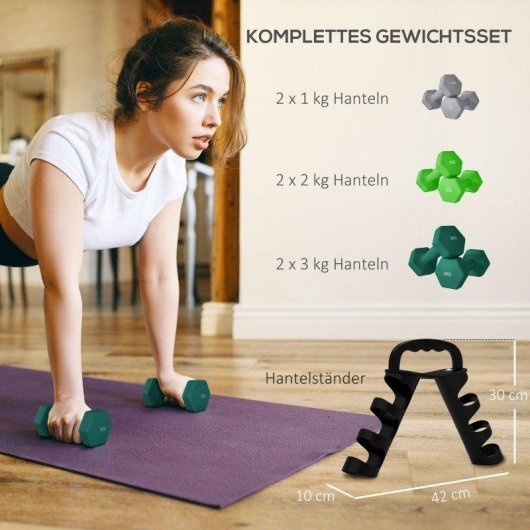 Welltin Hexagonale Kurzhanteln 1-3 kg (Set 6)