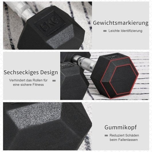 Kurzhantel Welltin Hexagonal Gusseisen 2 x 5 kg Gummi rutschfest