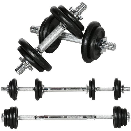 Haltère Welltin 2-en-1 avec barre, réglable, 20 kg