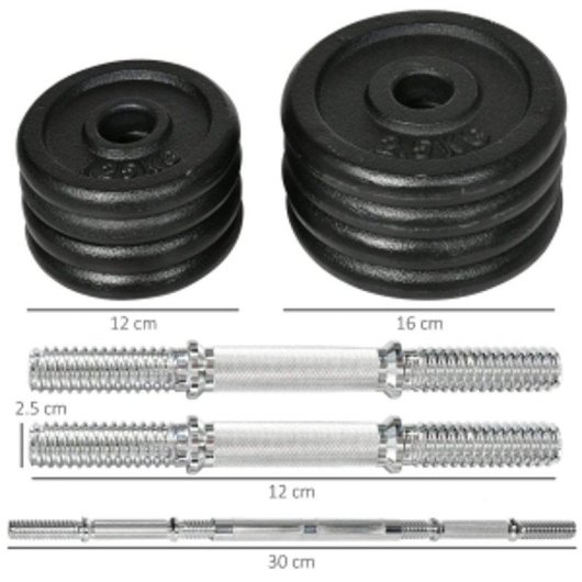 Haltère Welltin 2-en-1 avec barre, réglable, 20 kg