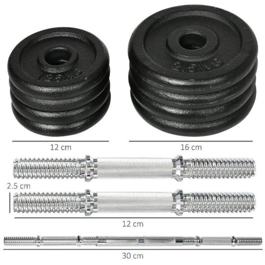 Haltère Welltin 2-en-1 avec barre, réglable, 20 kg