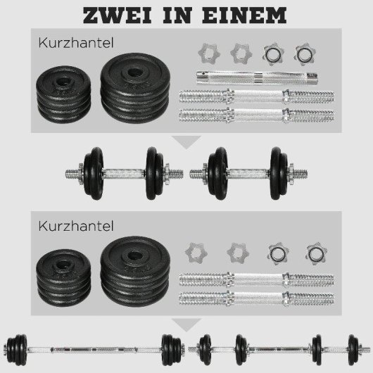 Haltère Welltin 2-en-1 avec barre, réglable, 20 kg