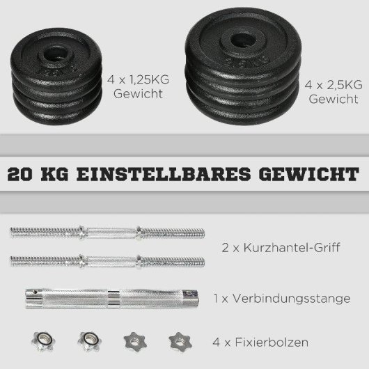 Haltère Welltin 2-en-1 avec barre, réglable, 20 kg