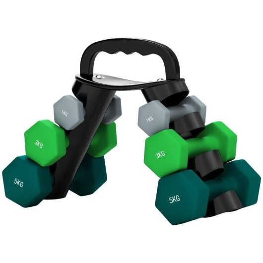Kurzhantelset Welltin 1 kg 3 kg 5 kg mit Hexagonalständer Kettlebell-Funktion