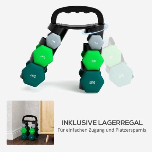 Kurzhantelset Welltin 1 kg 3 kg 5 kg mit Hexagonalständer Kettlebell-Funktion