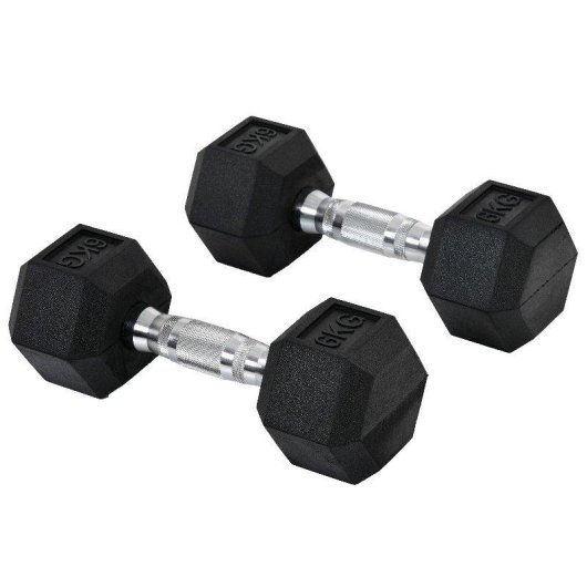 Haltère Welltin Hexagonale 6 kg Fonte Revêtement Caoutchouc Lot de 2