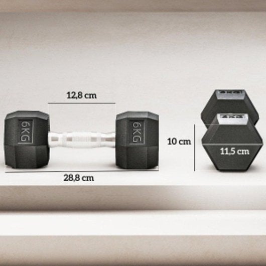 Haltère Welltin Hexagonale 6 kg Fonte Revêtement Caoutchouc Lot de 2