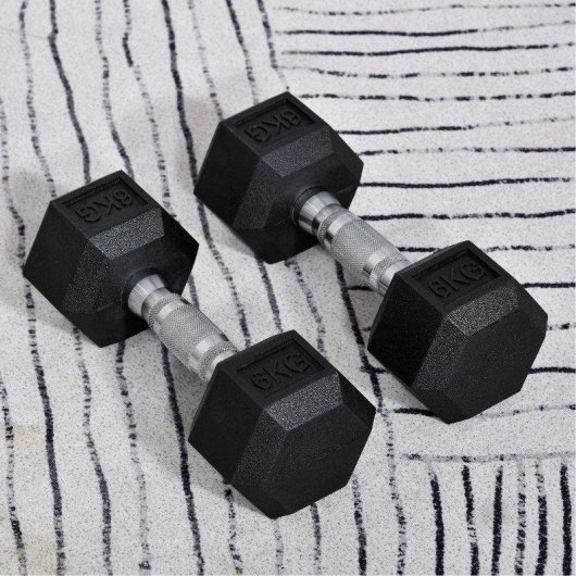 Haltère Welltin Hexagonale 6 kg Fonte Revêtement Caoutchouc Lot de 2