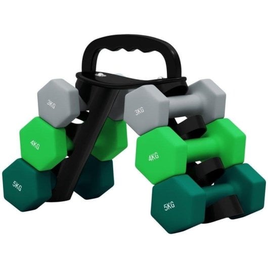 Set de halteres Welltin 3-5 kg hexagonales avec support convertible