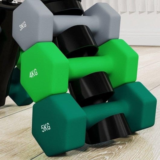Set de halteres Welltin 3-5 kg hexagonales avec support convertible