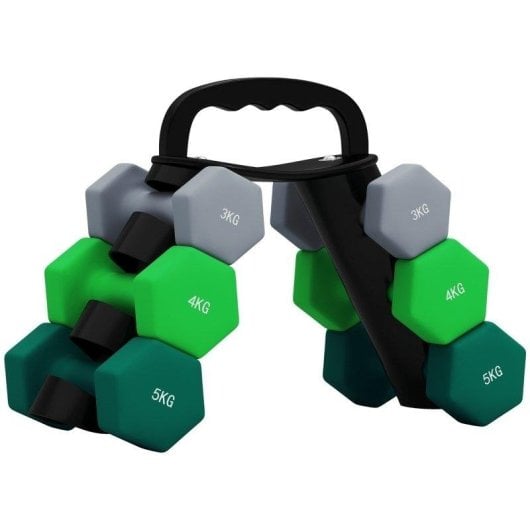 Set de halteres Welltin 3-5 kg hexagonales avec support convertible