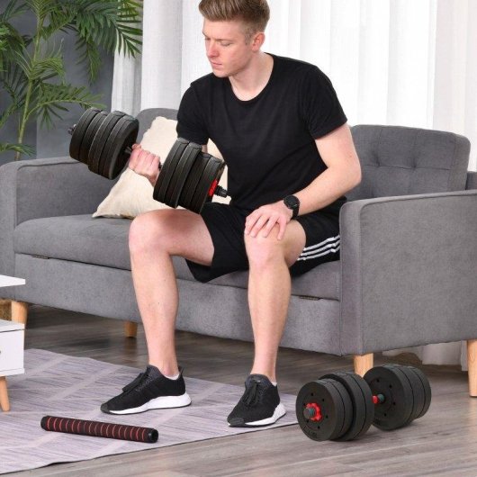 Haltère Welltin Ajustable 30 kg Convertible Barre 2 en 1 Antidérapant