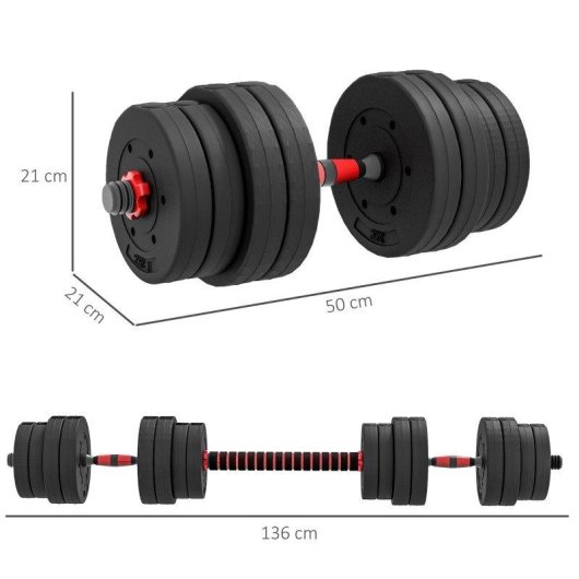 Haltère Welltin Ajustable 30 kg Convertible Barre 2 en 1 Antidérapant