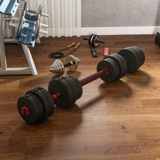 Haltère Welltin Ajustable 30 kg Convertible Barre 2 en 1 Antidérapant
