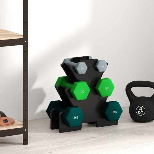 Halteres Hexagonais Welltin 6 Pack com Suporte