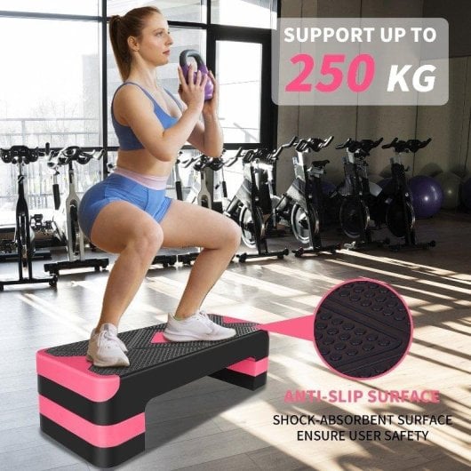 Step de Ejercicio Aeróbico Ajustable Welltin 3 Alturas 250 kg 68,5 cm Rosa