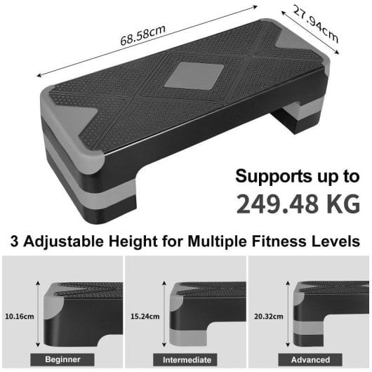 Step fitness Welltin regolabile 3 livelli 250 kg grigio