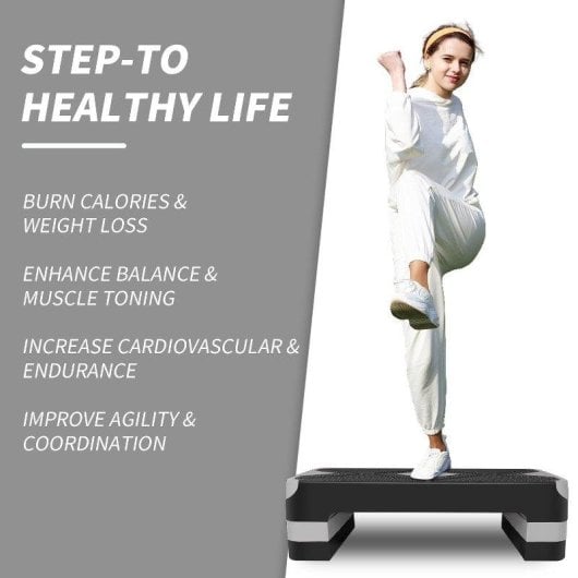 Step fitness Welltin regolabile 3 livelli 250 kg grigio