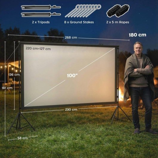 Pantalla Proyector Homcom 100" 16:9 Doble Trípode 4K/8K Blanco