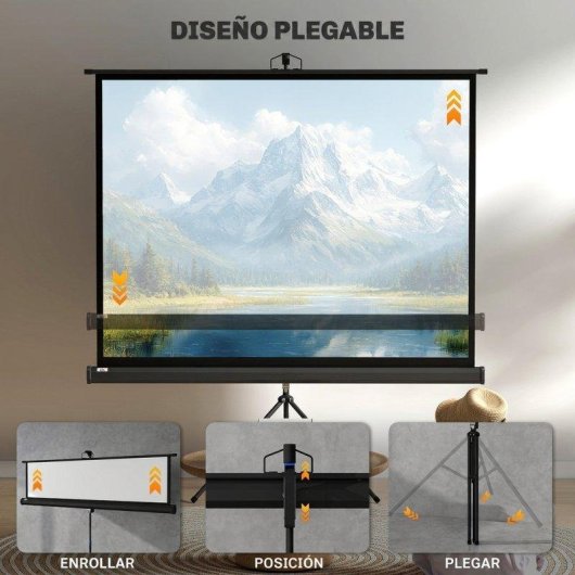 Pantalla de Proyector Homcom 84" 4:3 Enrollable Trípode Negro